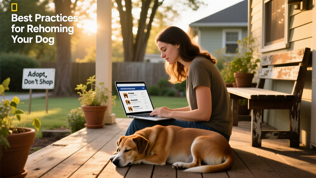 A person reviewing helpful resources on a laptop while their dog rests peacefully nearby