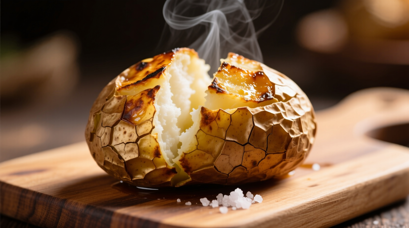 Grilled baked potato with crispy skin and fluffy interior