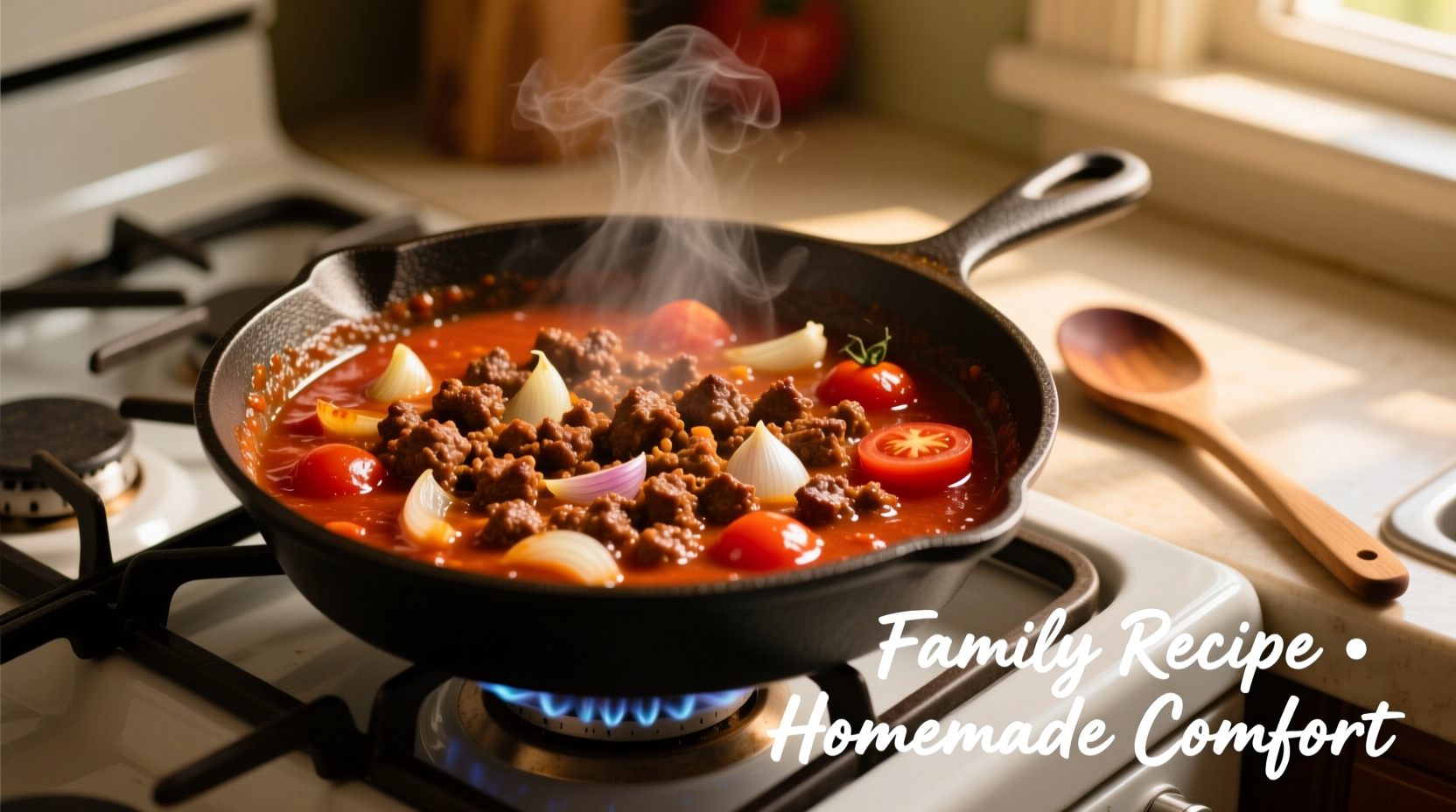 Homemade ground beef tomato sauce in skillet
