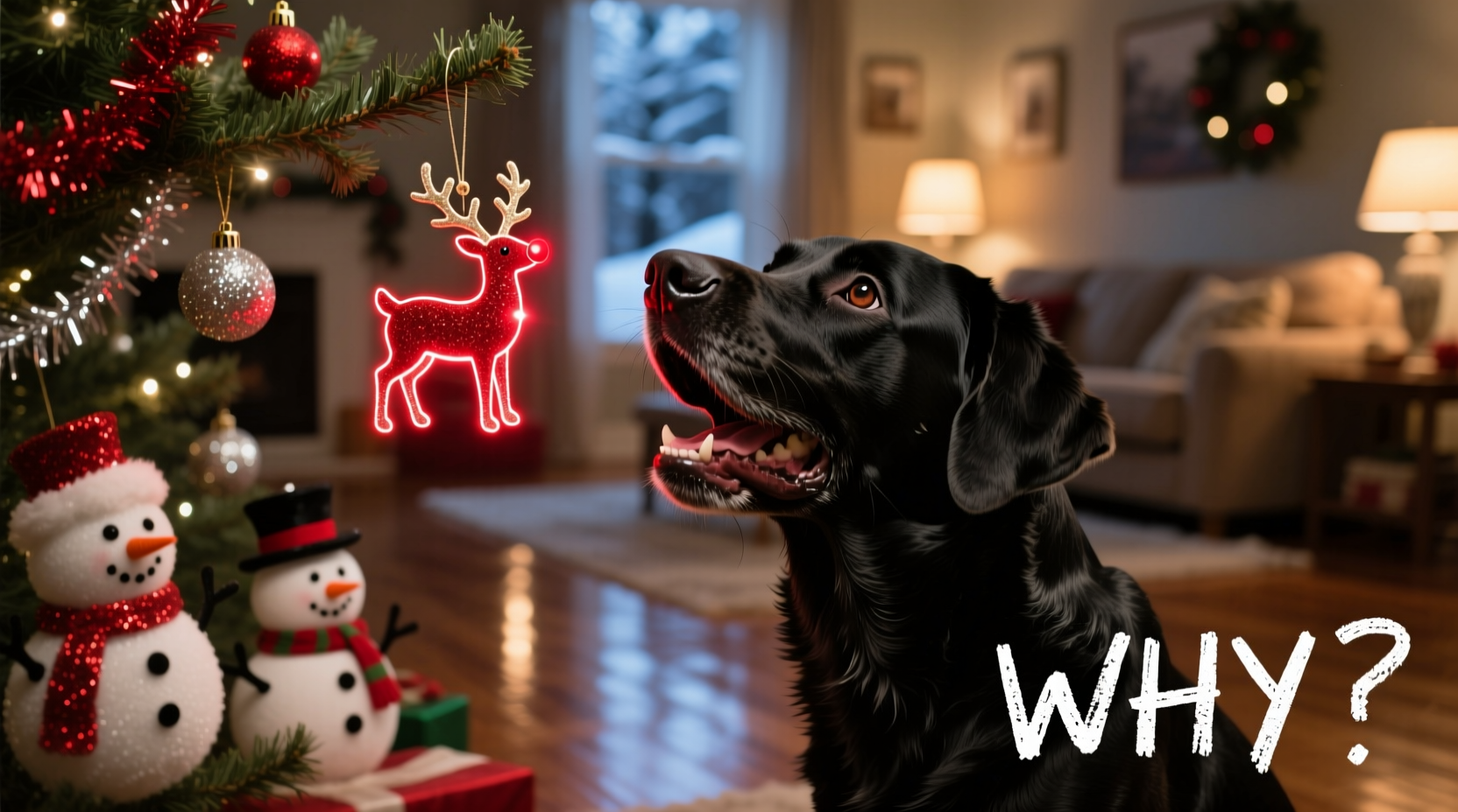 why does my dog bark only at the blinking reindeer but ignore static ornaments