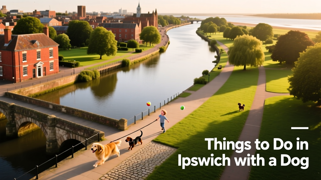 Aerial view of Ipswich showing the River Orwell, historic buildings, and green spaces