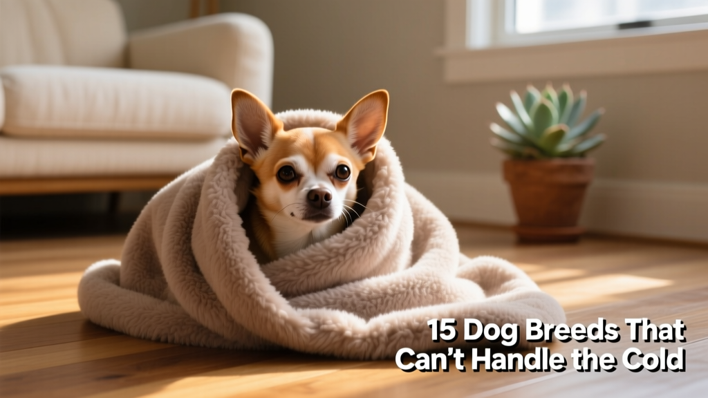 A Chihuahua nestled deep under a soft taupe faux-fur blanket, only ears and eyes visible