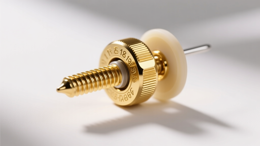 Macro shot of an 18-karat gold bugadi screw-back mechanism, showing the threaded post and silicone pad for secure cartilage grip