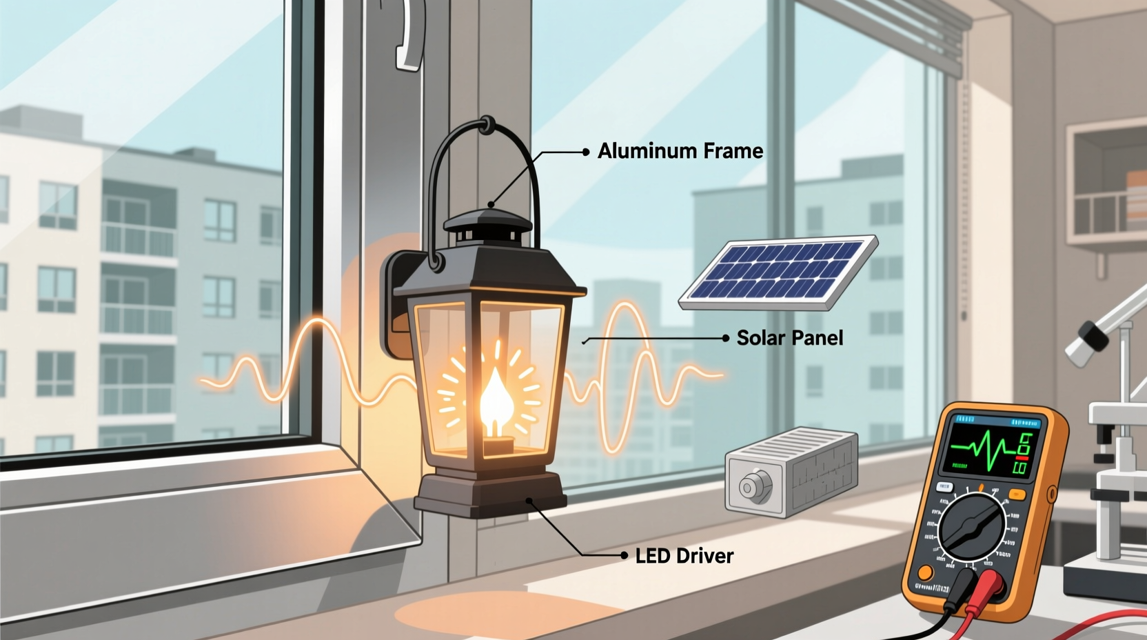 why do my solar lanterns flicker when placed near aluminum window frames