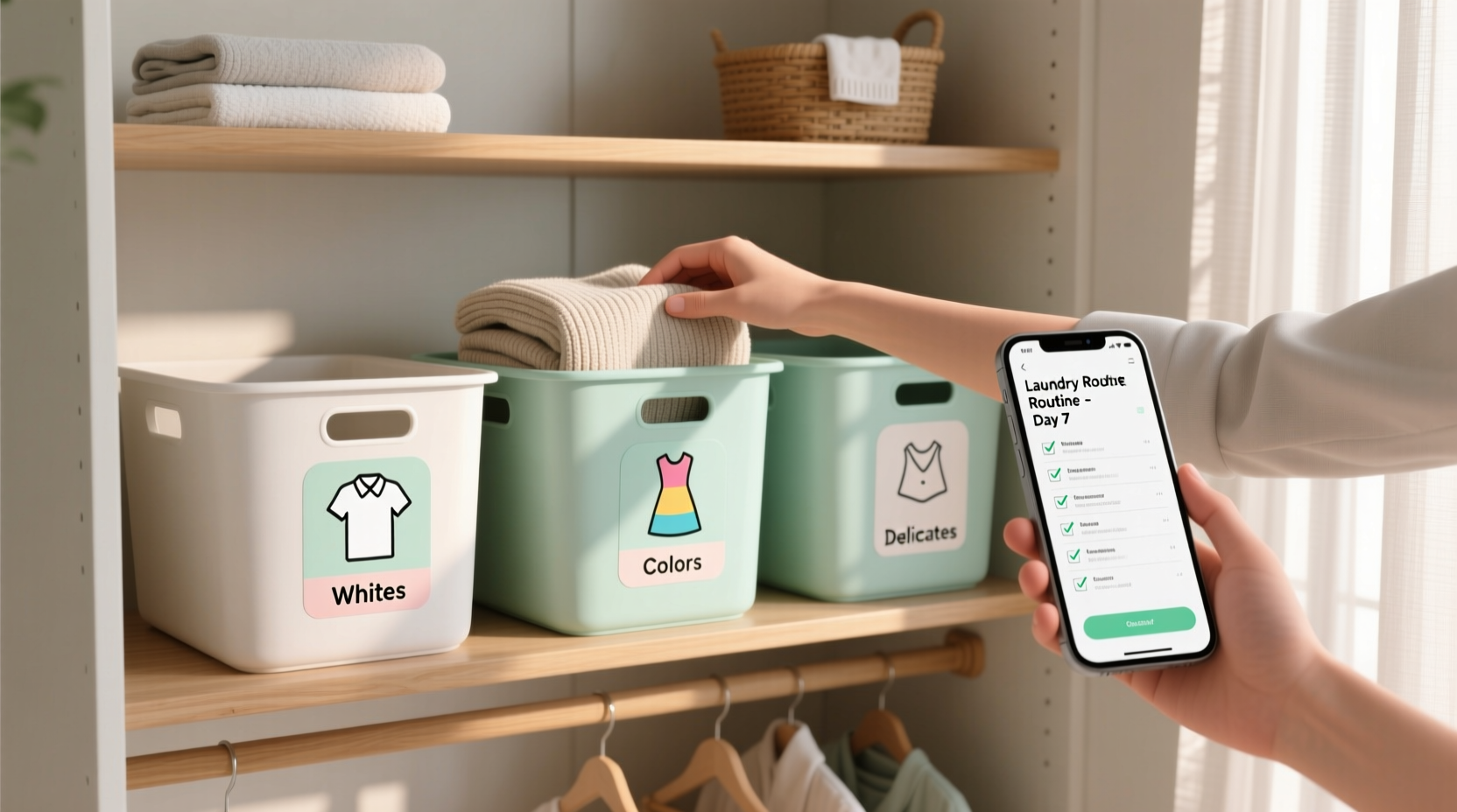 laundry tips beat decision fatigue with sorting bins