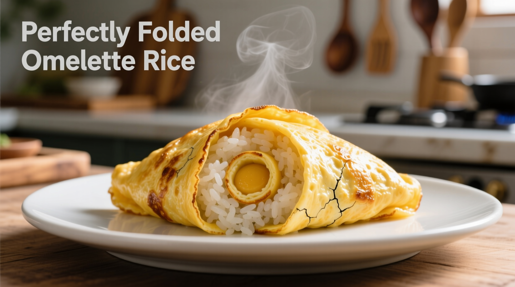 Perfectly folded omelette rice with golden egg wrap