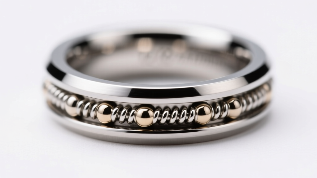 Macro shot of a 12-gauge titanium captive bead ring showing its polished surface and precise bead tension mechanism on white