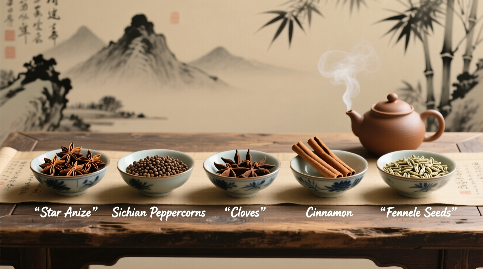 Five components of authentic Chinese five-spice powder