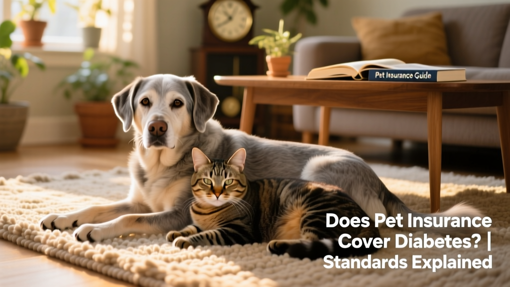 Happy senior dog and cat resting side by side on a sunlit rug, symbolizing healthy aging with proper care