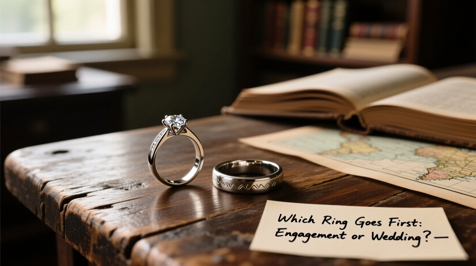 which ring goes first engagement or wedding
