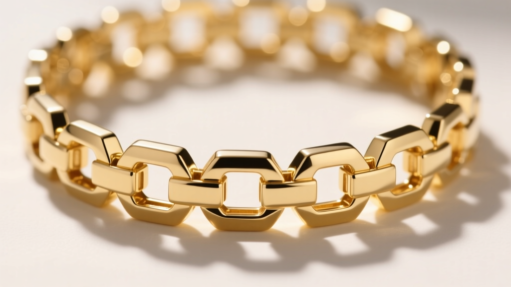 Macro shot of an articulated 18k gold vermeil throat necklace collar showing interlocking geometric hinges and a polished finish