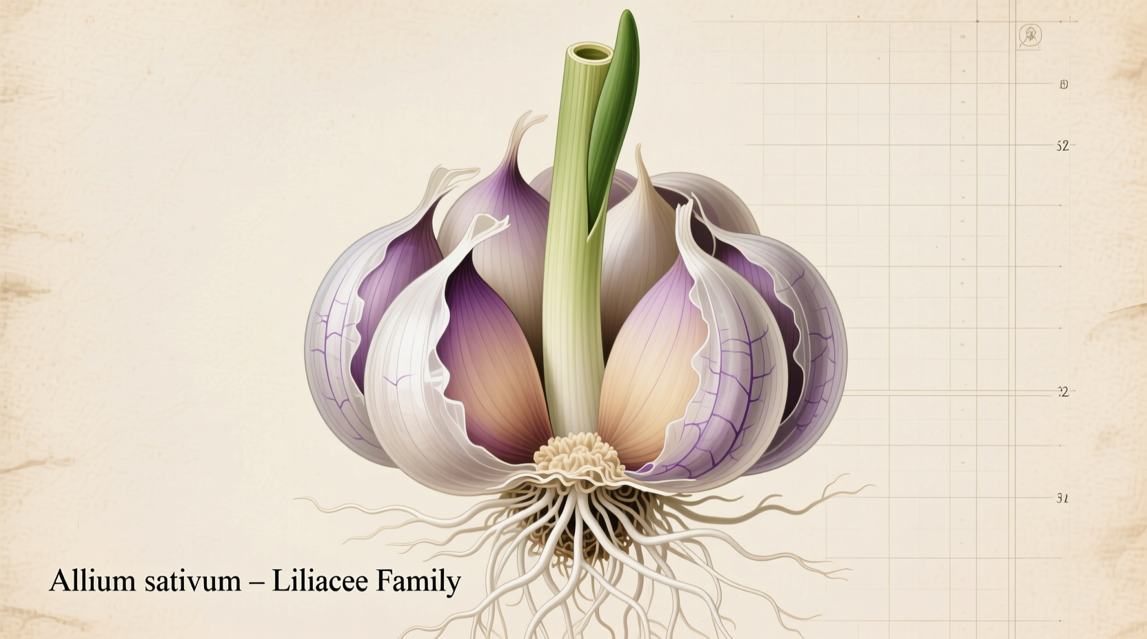 Garlic bulbs showing allium family characteristics