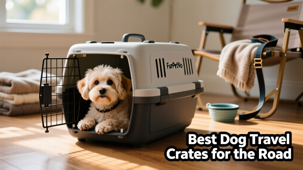 A small dog resting calmly inside a FurPetVo travel crate