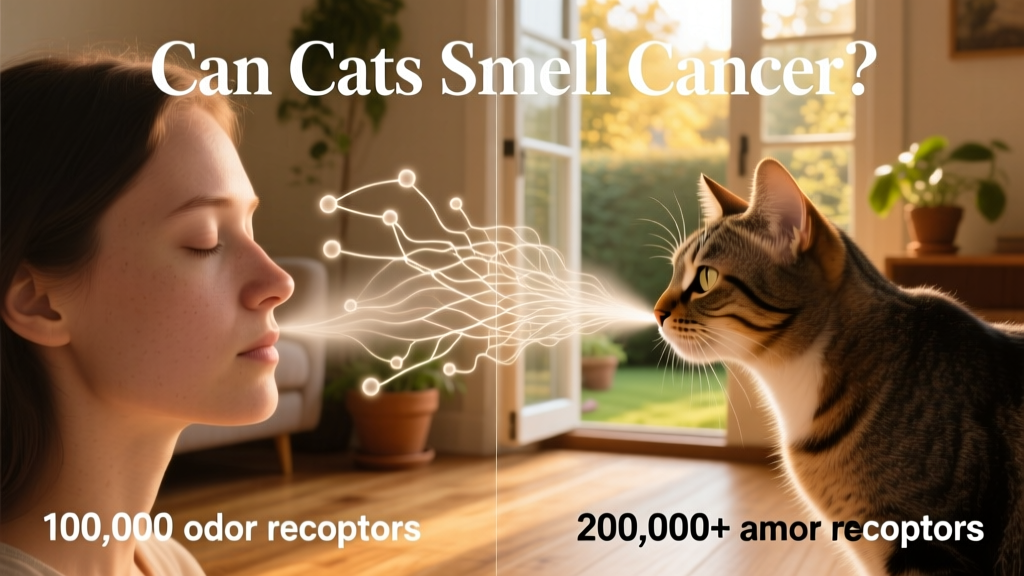 Side-by-side illustration showing human vs. cat olfactory capabilities