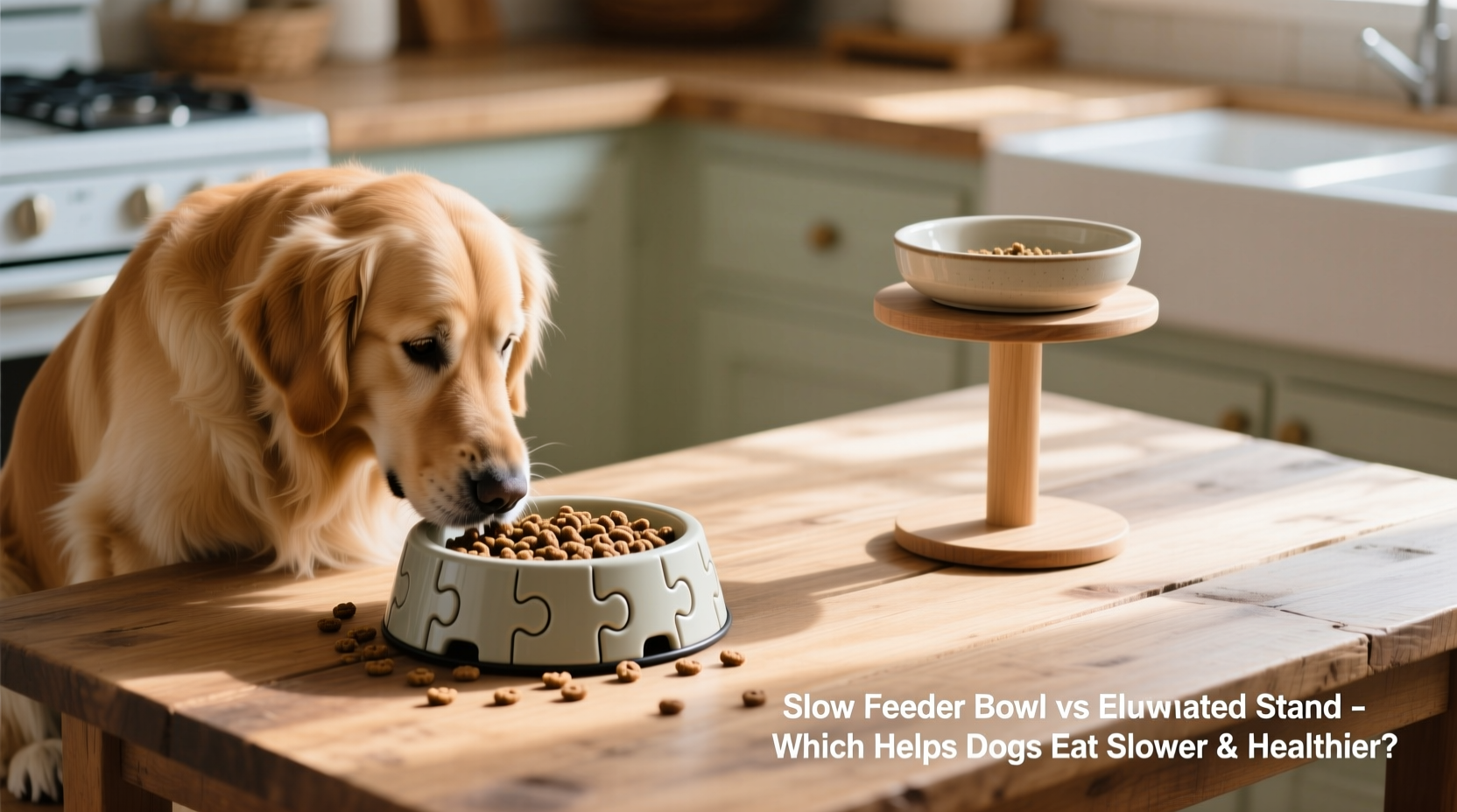 slow feeder bowl vs elevated stand which helps dogs eat slower and healthier