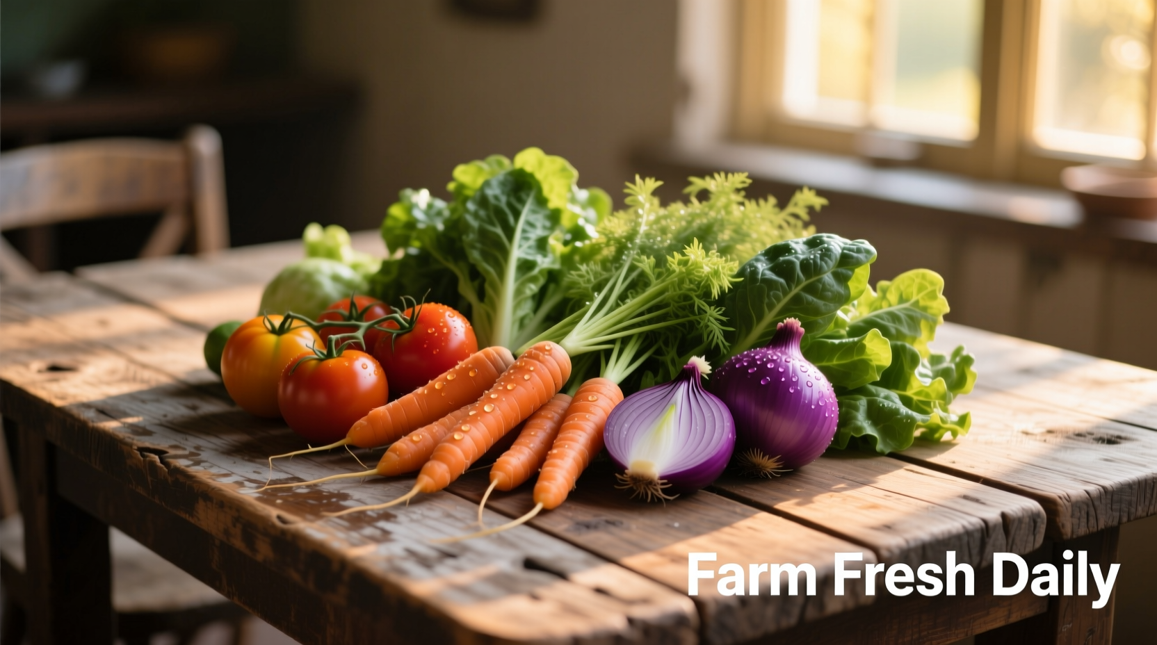Fresh vegetables on wooden table