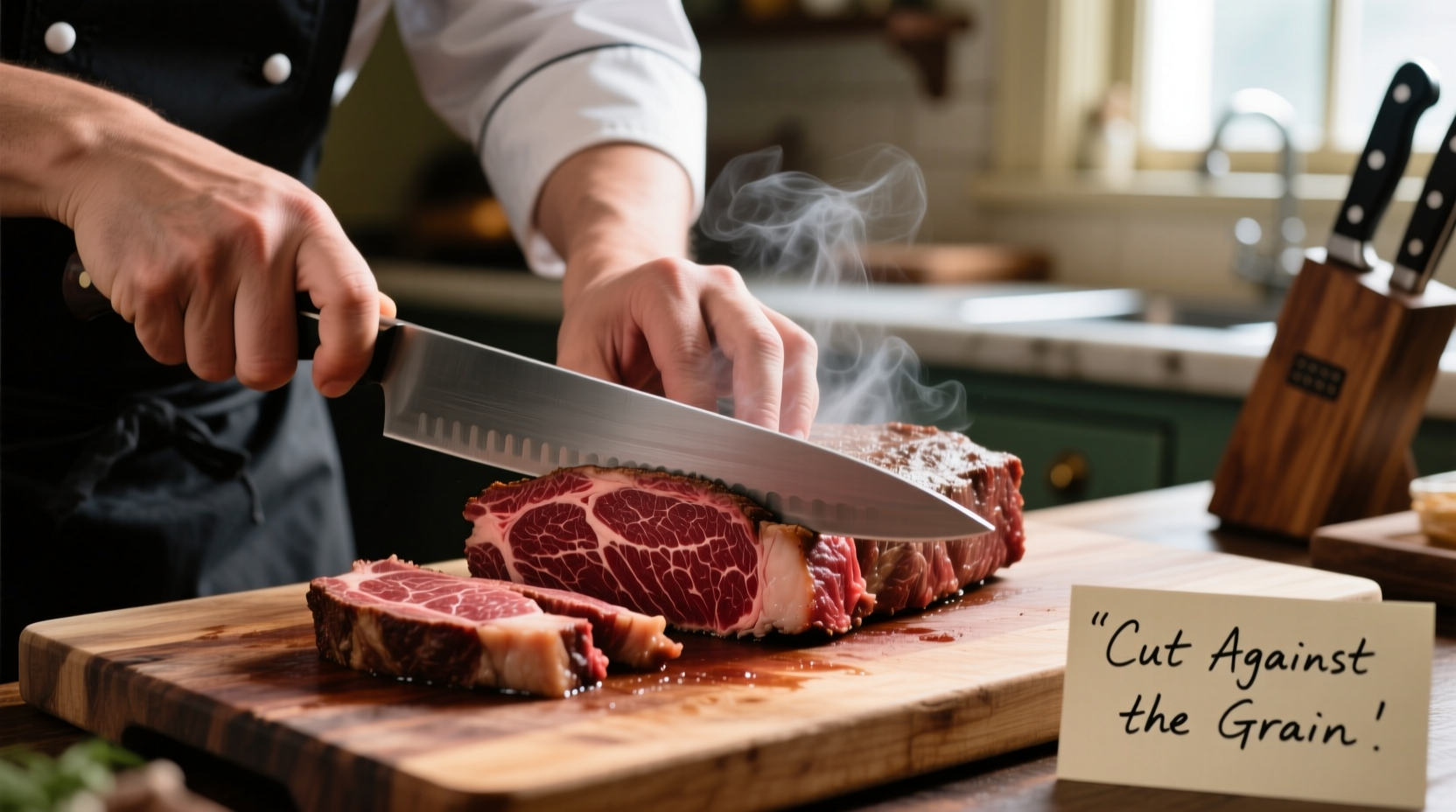 why should you cut meat steak against the grain