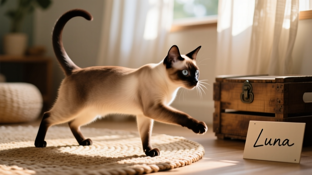A Siamese cat in a pounce position