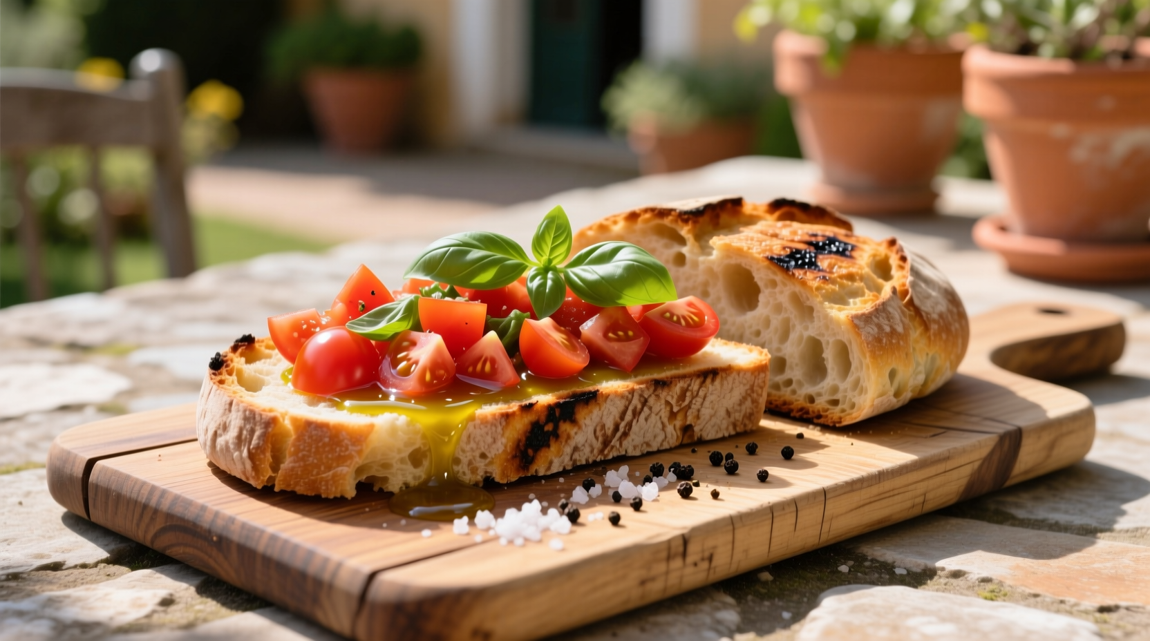 Fresh tomato bruschetta on rustic bread