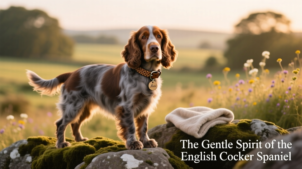 brown and grey English Cocker Spaniel standing on rocks