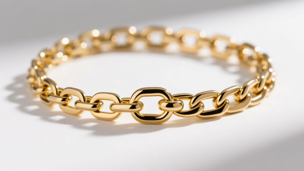 Close-up macro shot of a 14k yellow gold box chain with a lobster clasp, showing intricate geometric links and a polished finish.