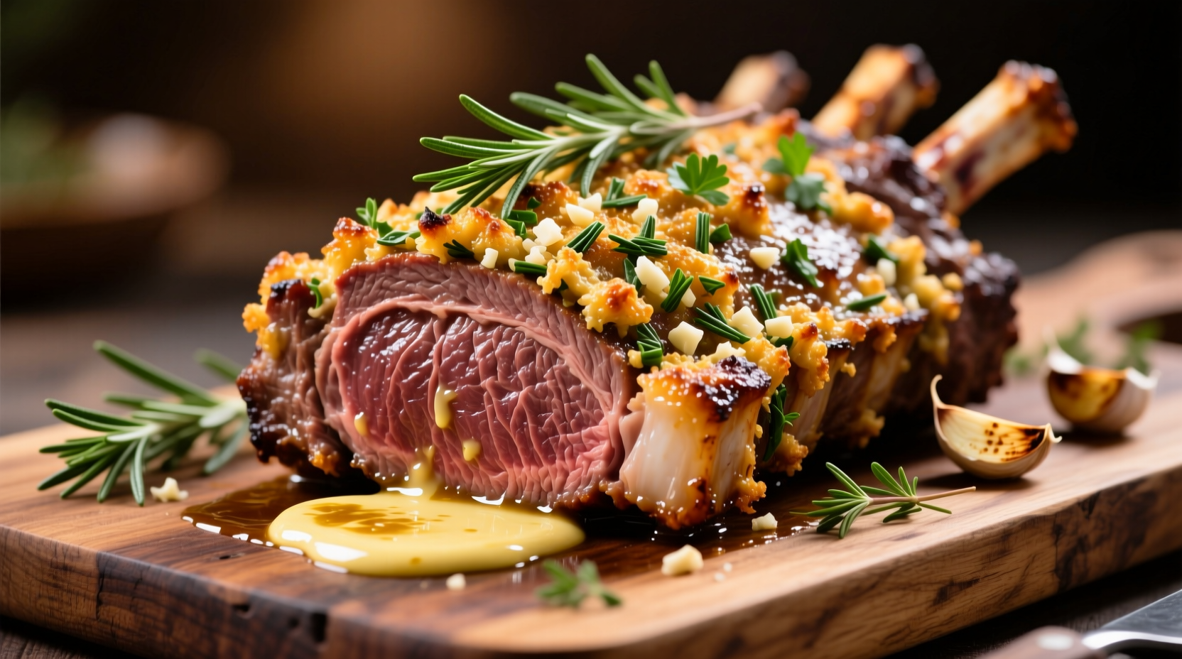 Garlic butter prime rib roast with herb crust