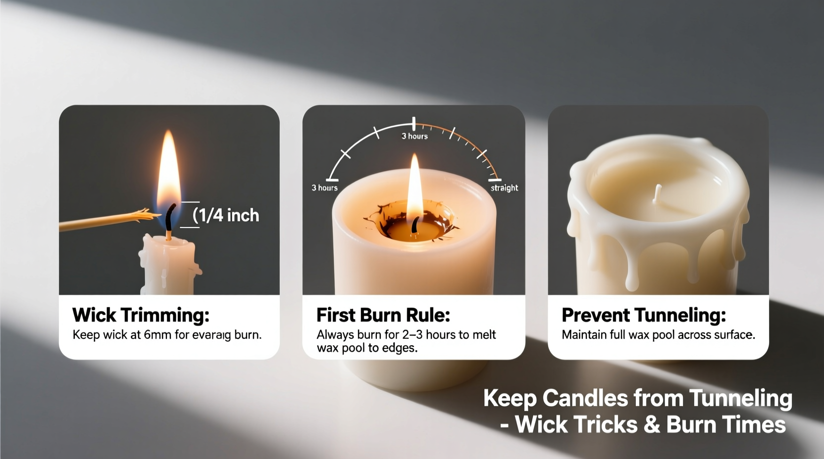how to keep candles from tunneling using wick tricks and burn times