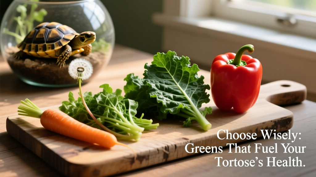 Side-by-side comparison of recommended greens (dandelion, collard) and moderate-portion vegetables (carrot, bell pepper)