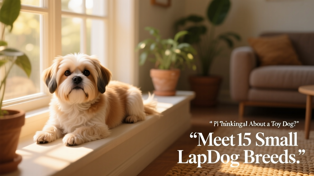 A serene Shih Tzu resting peacefully on a sunlit window seat, gazing softly toward the camera