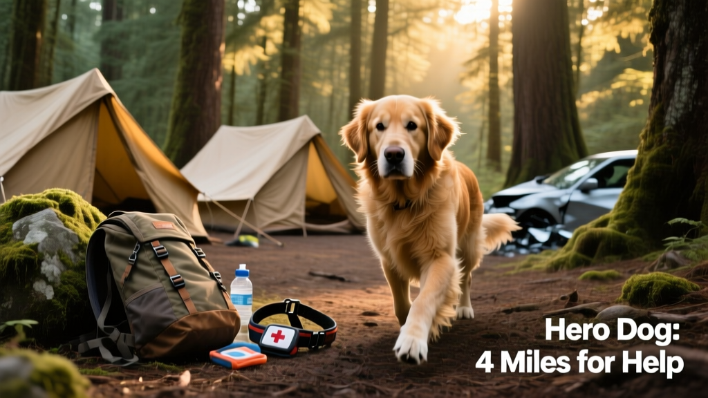A serene forest campsite with tents and gear set up near trees
