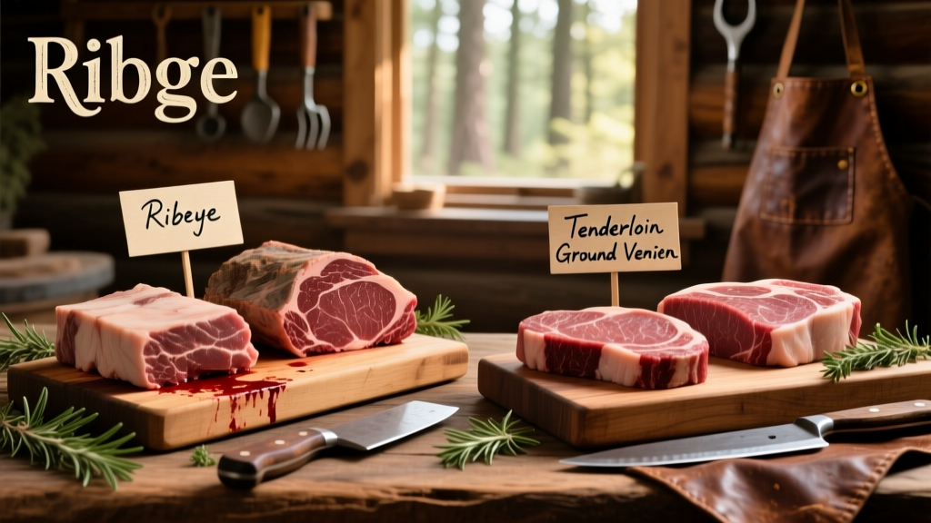 Side-by-side comparison showing rough, functional cuts for dog food versus neat, labeled cuts for human consumption