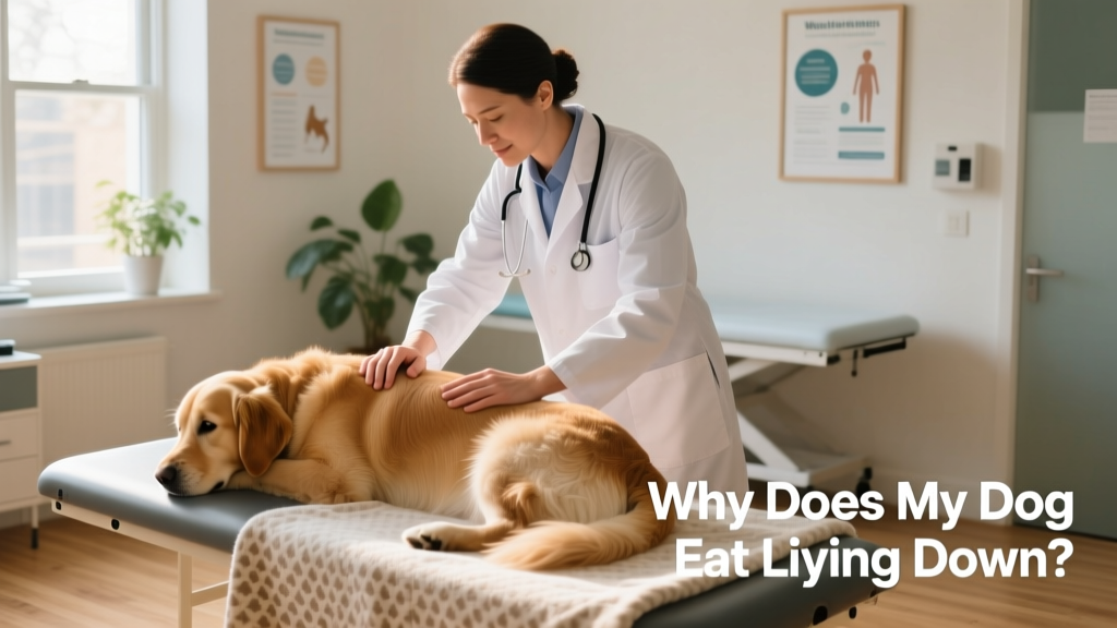 Veterinarian gently examining a dog's hips and spine during a wellness checkup