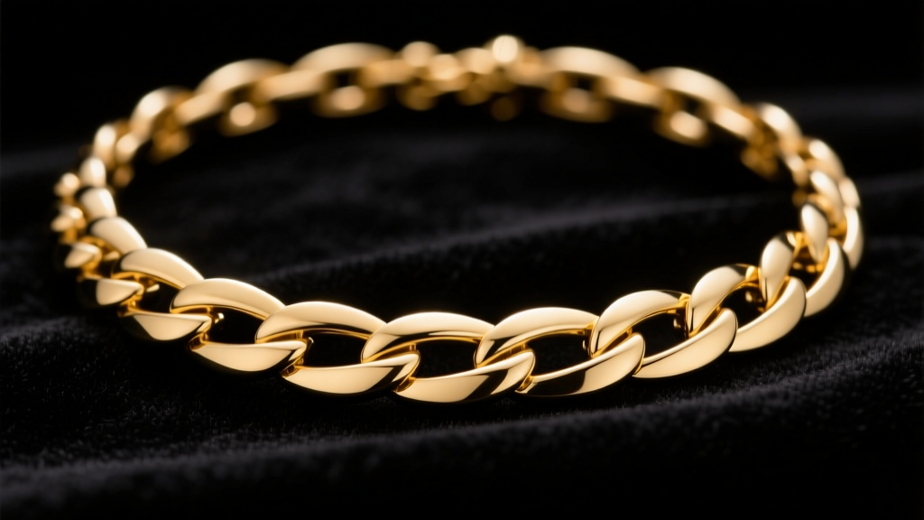 Macro shot of a 14k yellow gold omega necklace on dark velvet, showing seamless interlocking plates and a rigid, fluid structure.