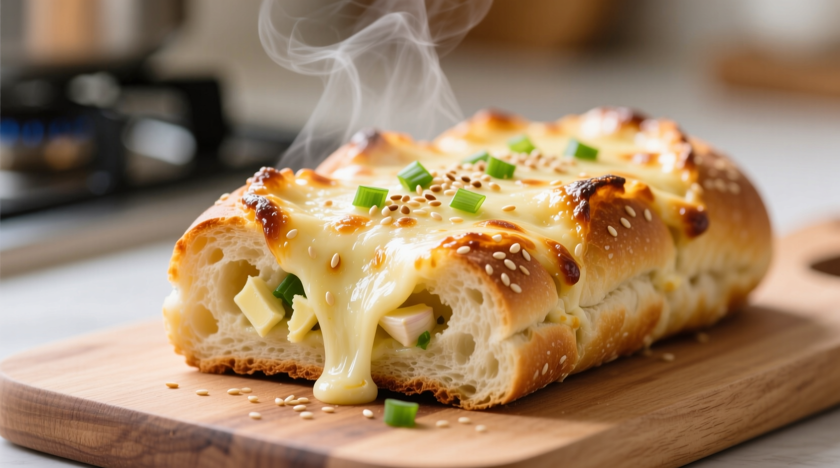 Korean garlic bread with melted cheese topping