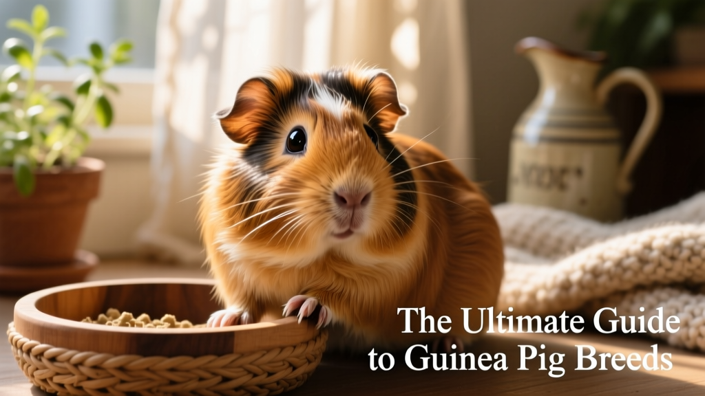 A close-up of a Teddy Satin guinea pig showing its plush, shiny coat and expressive eyes