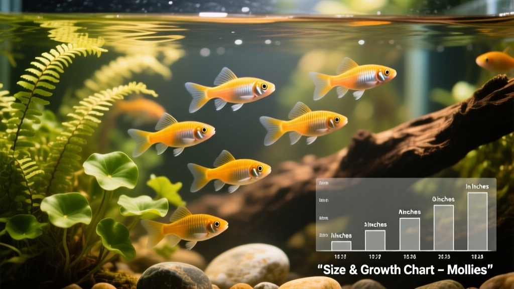 A group of healthy adult mollies swimming in a well-planted aquarium