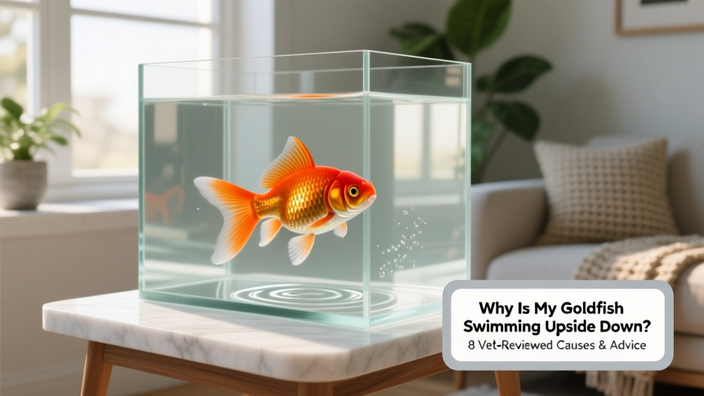 A healthy goldfish swimming upright in a clean, well-maintained aquarium