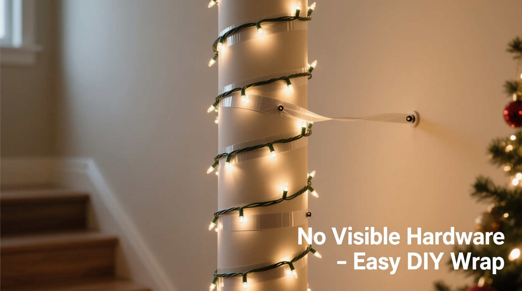 how to wrap pillars with christmas lights without visible mounting hardware