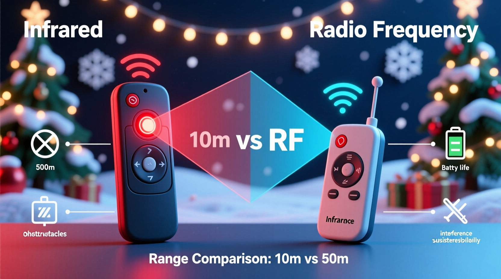 infrared vs radio frequency remotes for christmas displays which has better range