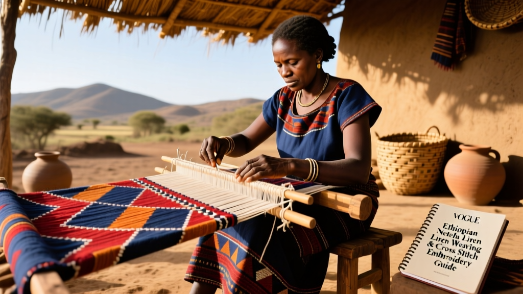 Ethiopian Netela Linen Weaving And Cross Stitch Embroidery Guide
