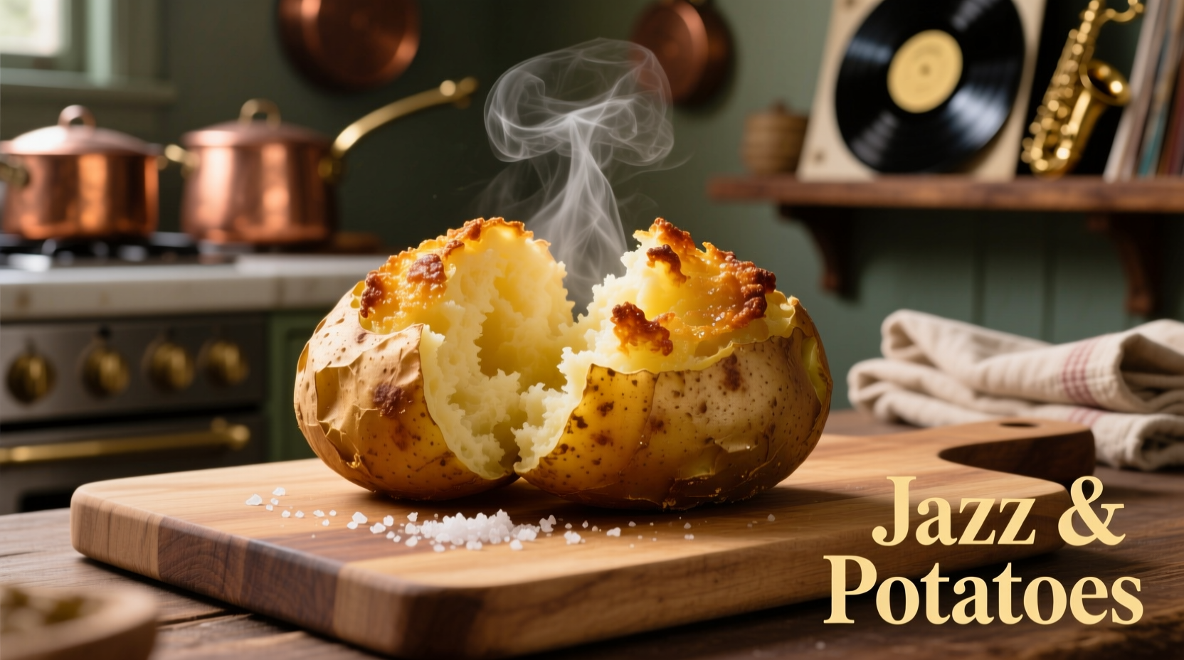 Golden jazz baked potato with crispy skin and fluffy interior