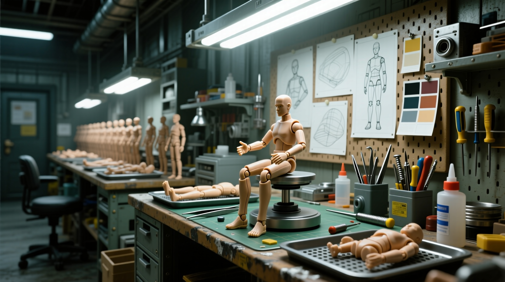 the action figure packed workspace