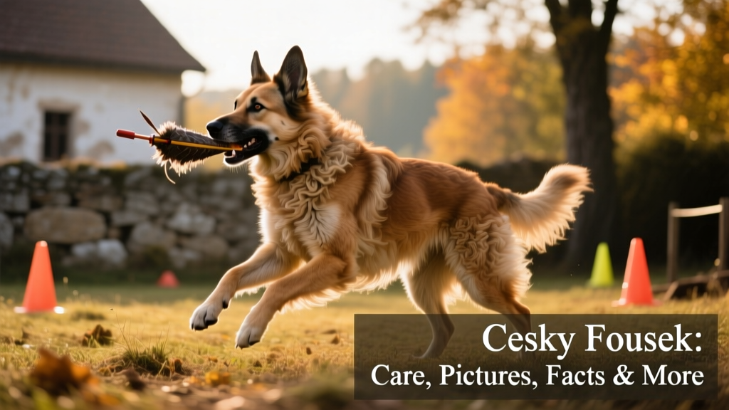 Cesky Fousek retrieving a dummy during field training, showing strong posture and focused gaze