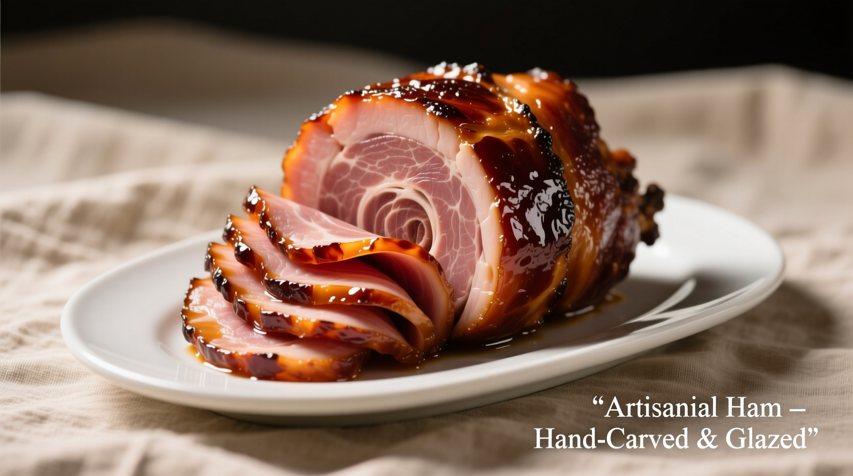Perfectly glazed spiral sliced ham on serving platter