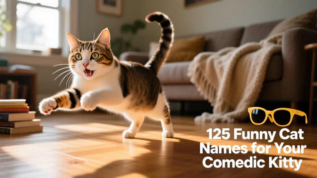 A playful cat mid-pounce, frozen in energetic motion on a sunlit floor