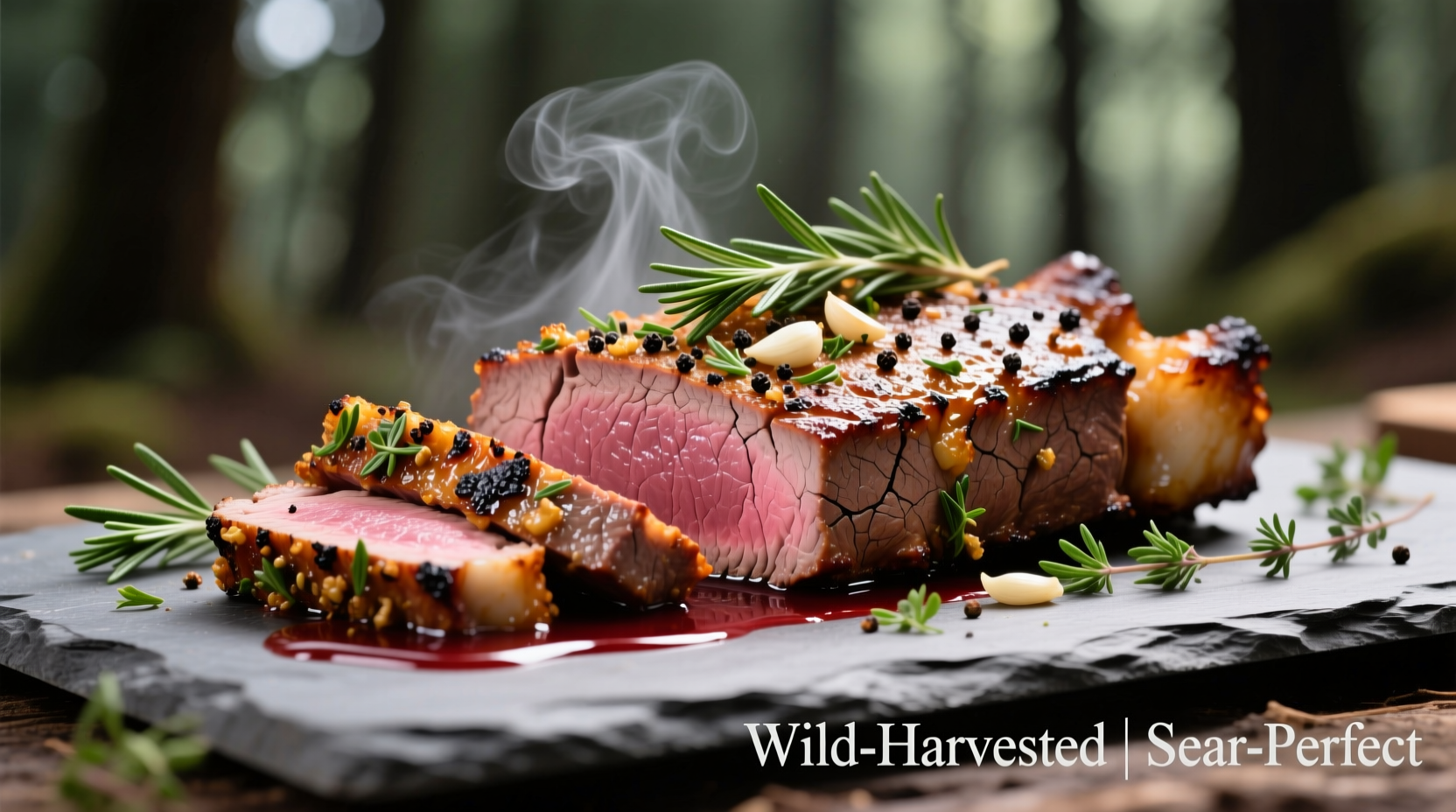 Properly seared deer backstrap with herb crust