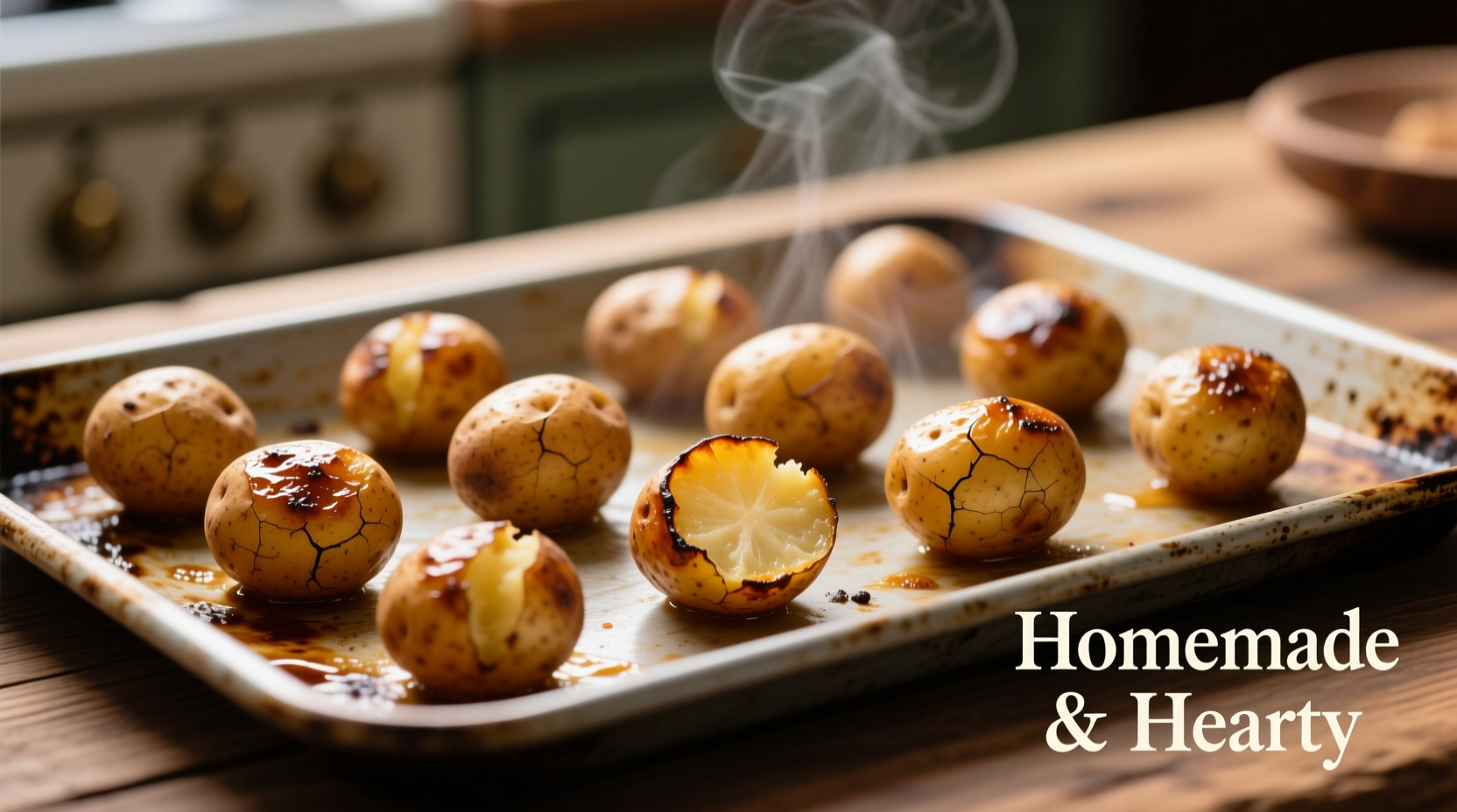 Perfectly roasted little potatoes on baking sheet