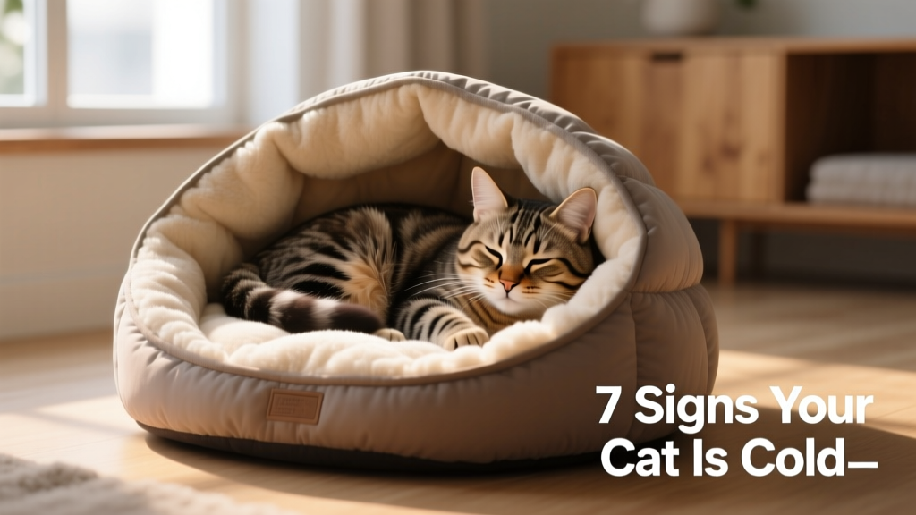 Cat comfortably nestled inside a covered, insulated cat bed with soft lining