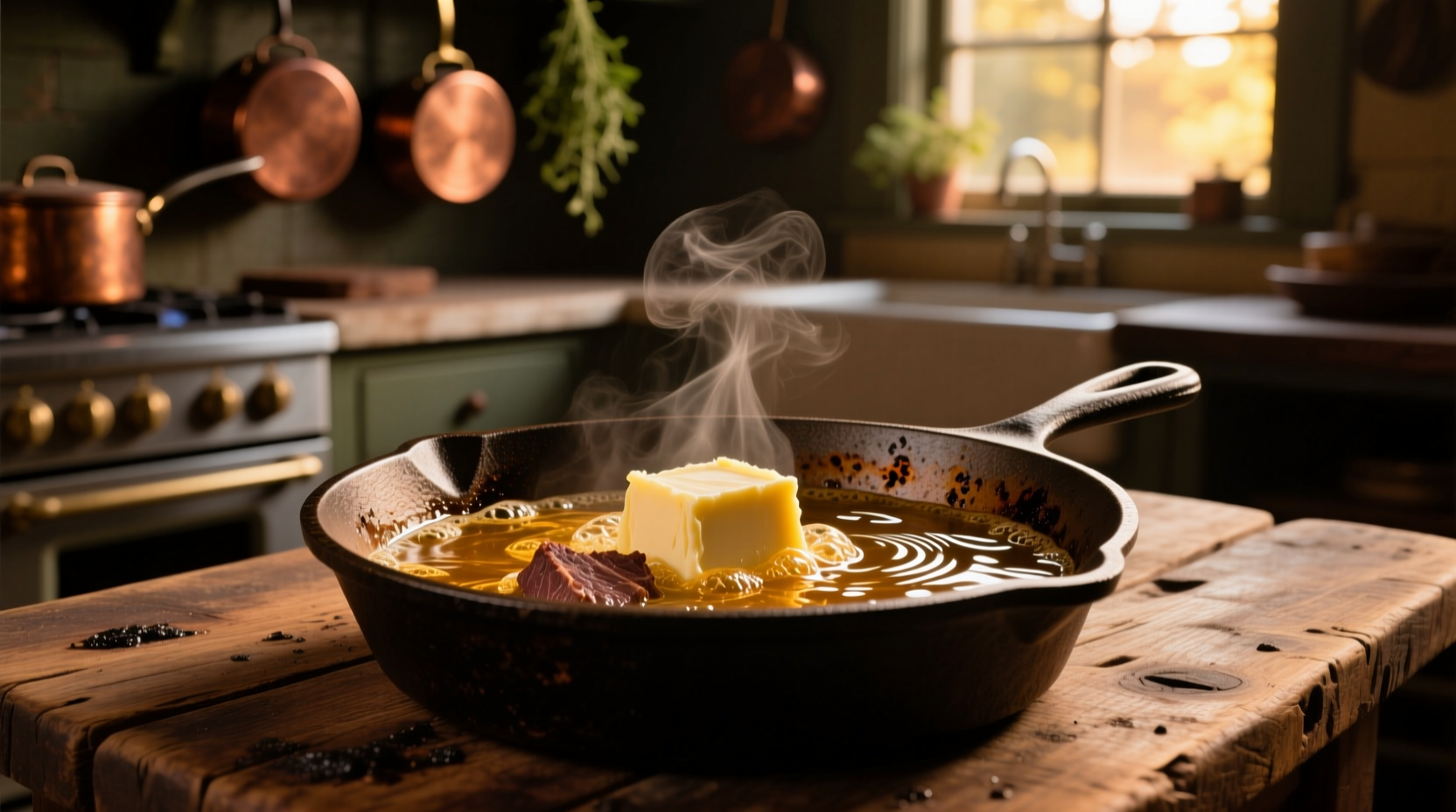 Beef tallow in cast iron skillet
