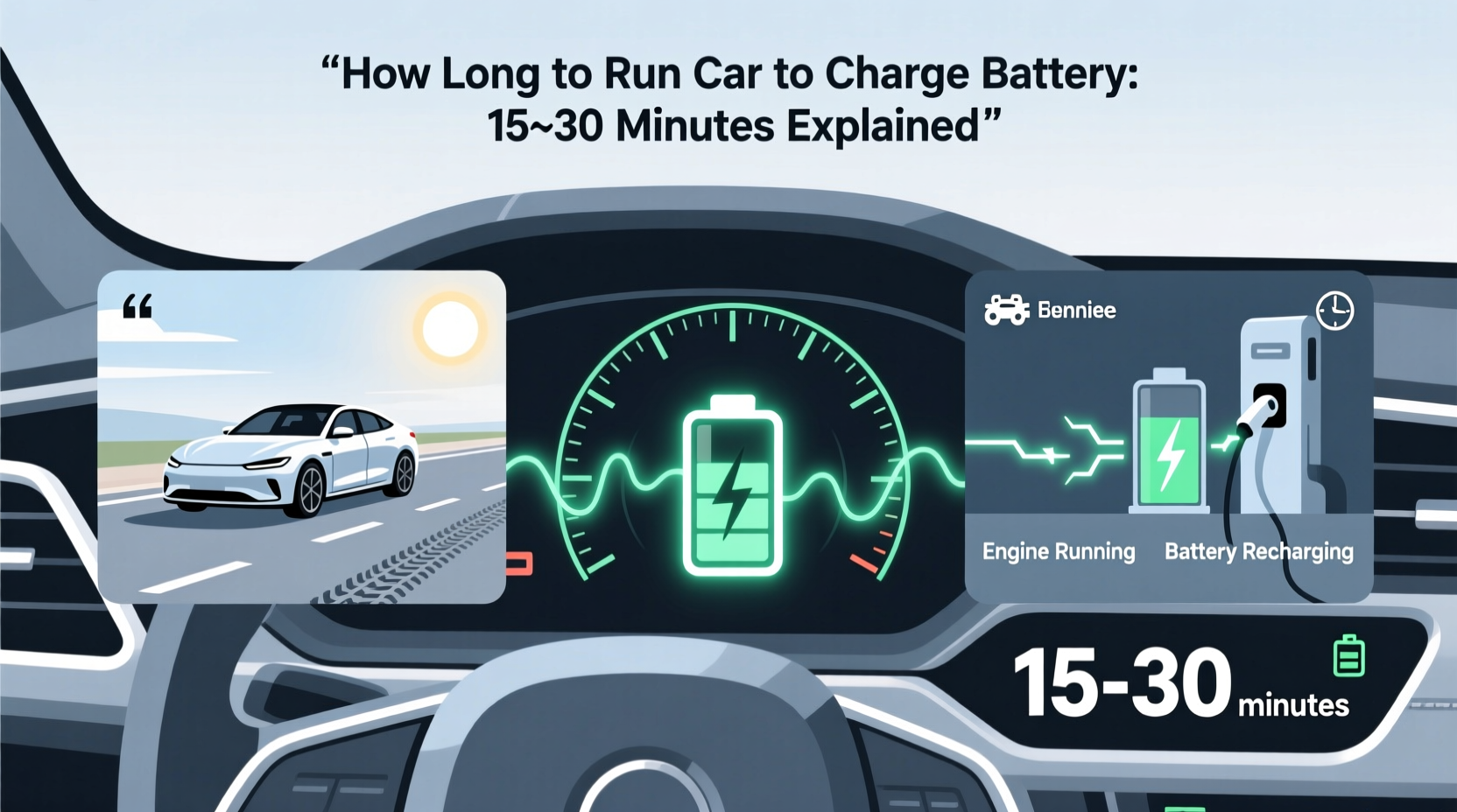 how long to let car run to charge battery